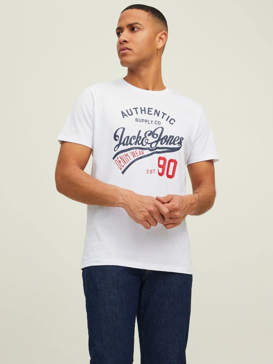 JACK & JONES Herren T-Shirt 3er Pack – Baumwolle, Rundhals, Kurzarm, mit Print – Bequeme Freizeitshirts im modernen Design
