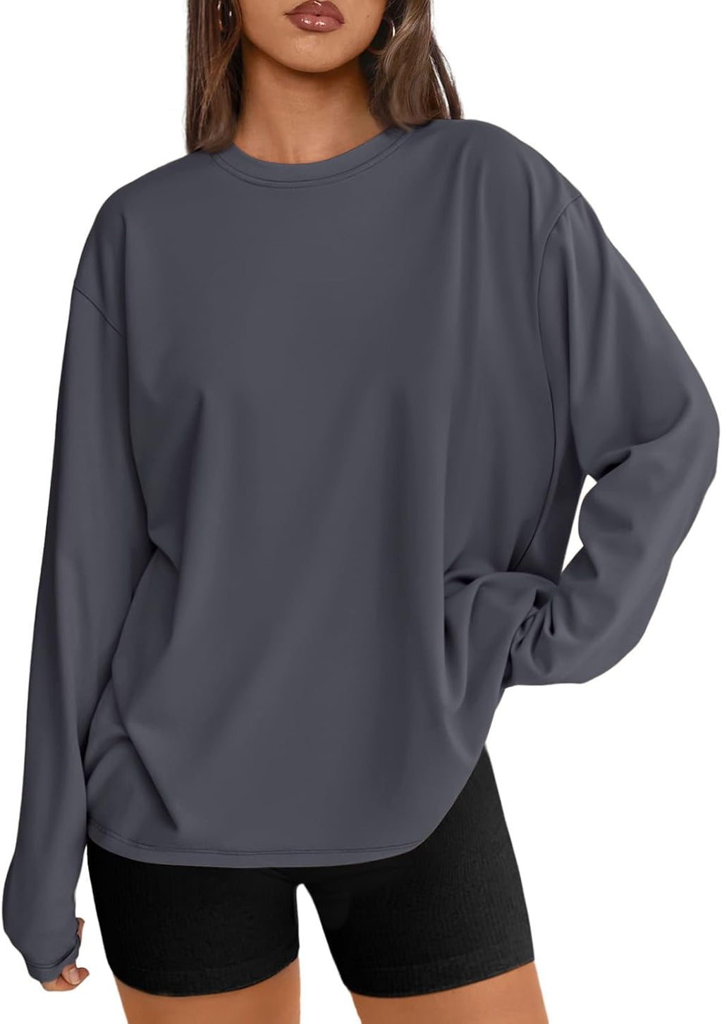 Trendy Queen Damen Oversize Langarmshirts Herbst-Oberteile 2026 Basic-Shirts