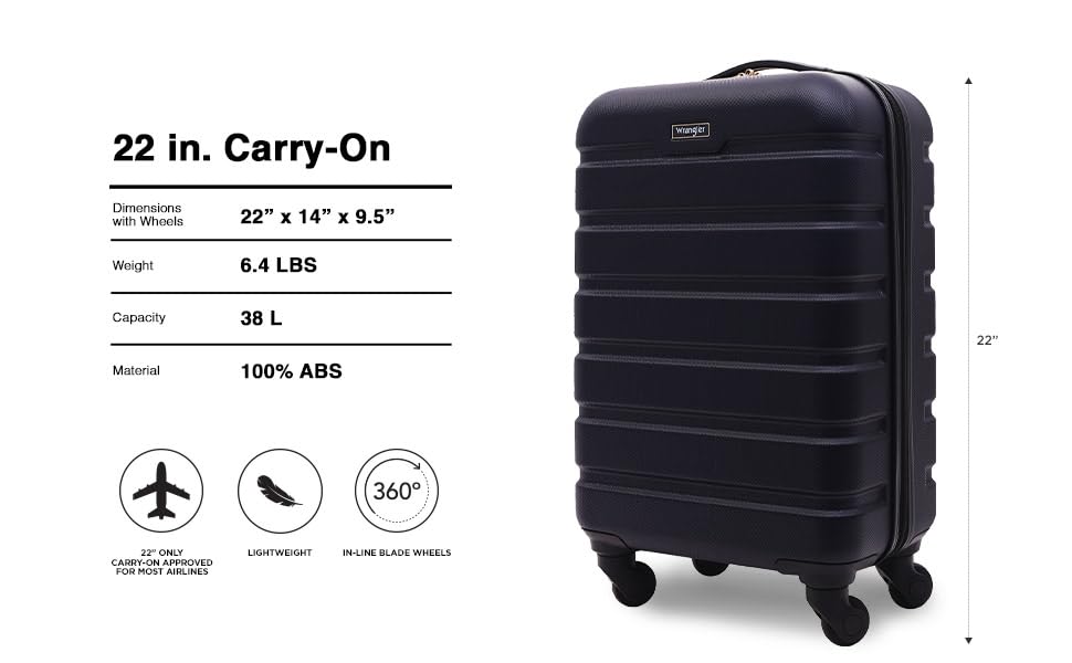 Wrangler 22" Hardside Spinner Carry-On Luggage, Charcoal
