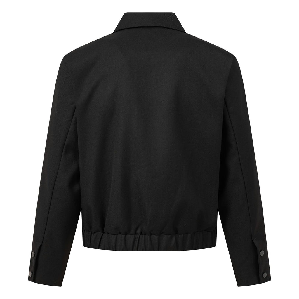 Men's Deconstructed Workwear Jacket with Asymmetric Diagonal Placket, Metal Button Zipper Closure