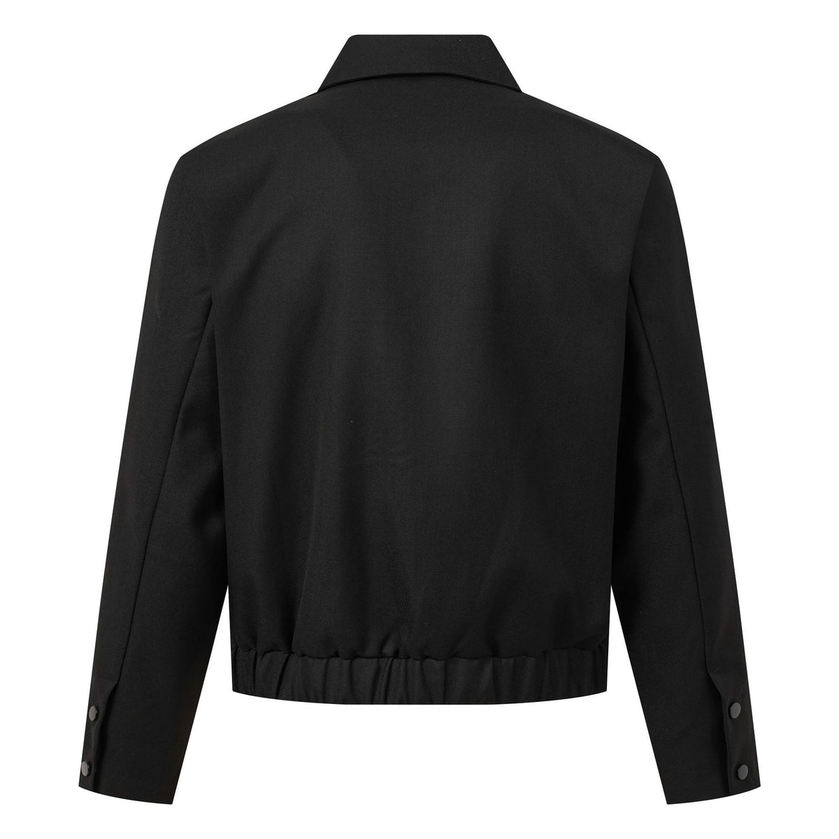 Chaqueta de trabajo deconstruida para hombre con tapeta diagonal asimétrica, cierre de cremallera y botones de metal