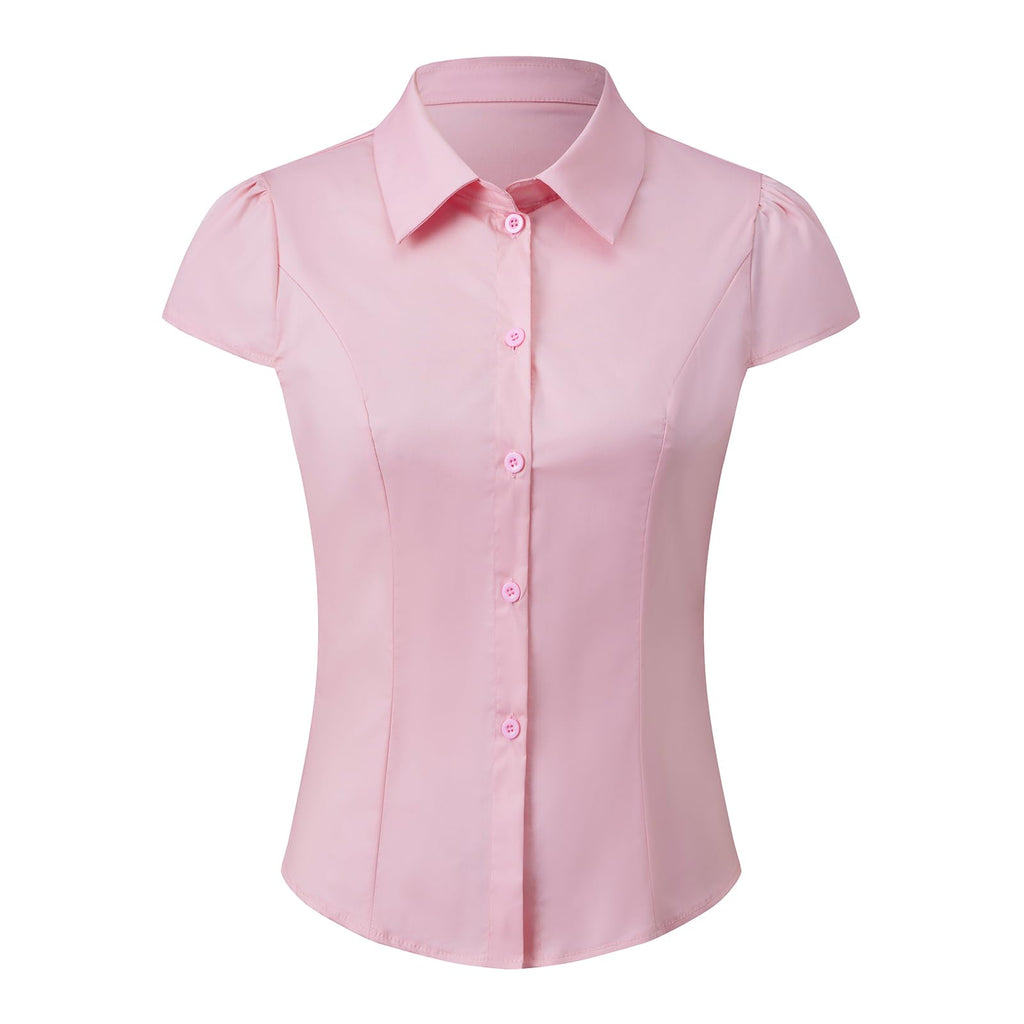 Damen Y2K Kurzarm-Bluse mit Knopfleiste, körperbetont und mit Kragen