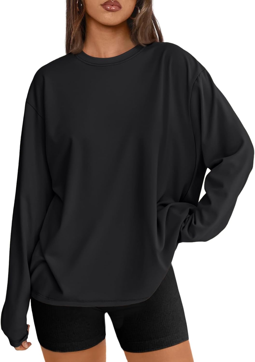 Trendy Queen Damen Oversize Langarmshirts Herbst-Oberteile 2026 Basic-Shirts