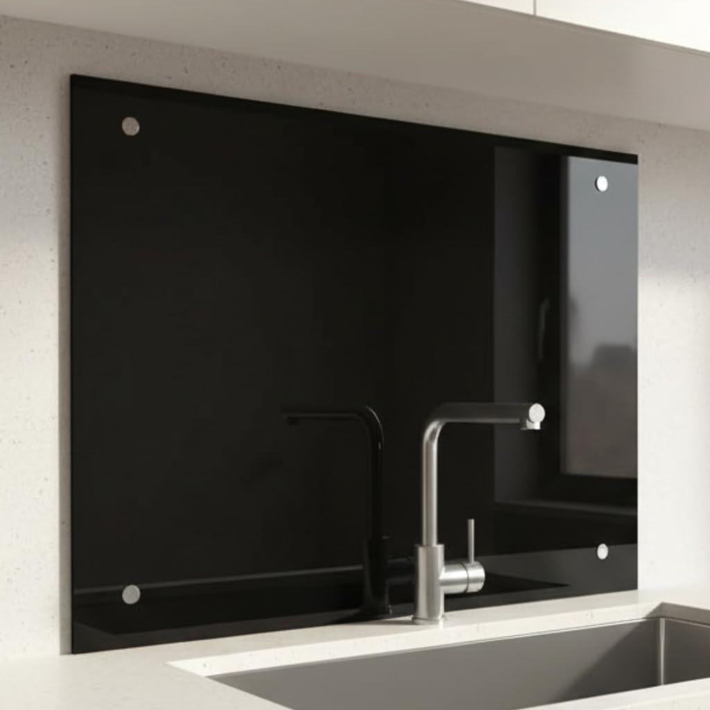 Mucola Küchenrückwand Glas Spritzschutz Sicherheitsglas 70x50 cm Schwarz