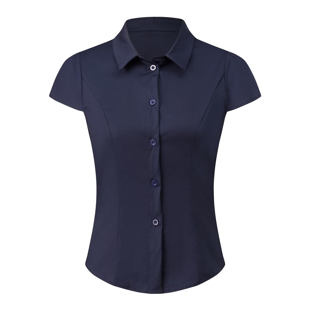 Damen Y2K Kurzarm-Bluse mit Knopfleiste, körperbetont und mit Kragen