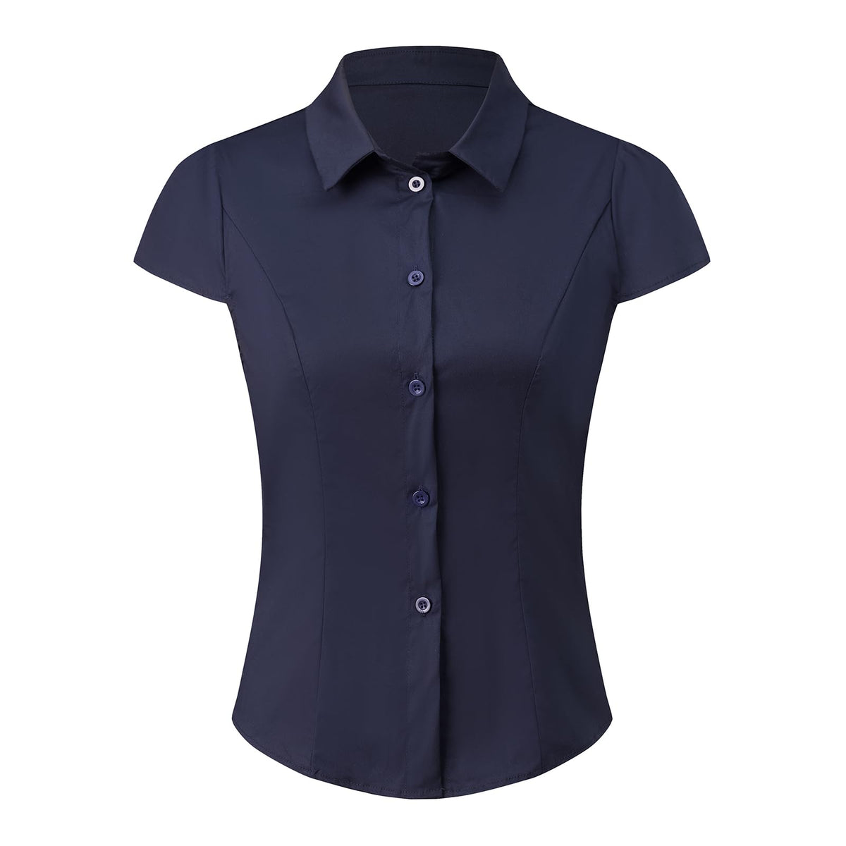 Damen Y2K Kurzarm-Bluse mit Knopfleiste, körperbetont und mit Kragen