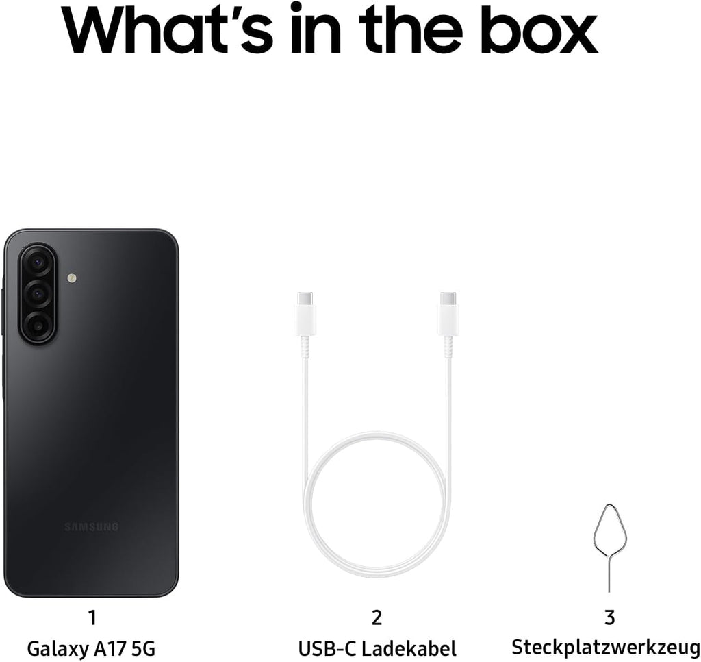 Samsung Galaxy A17 5G AI Smartphone, KI-Handy mit Android, Dünner 7,5-mm-Rahmen, 50-MP-Kamera, 128 GB Speicher, 4 GB RAM, 5.000-mAh-Akku, Black, 2,5 Jahre Herstellergarantie [Exklusiv auf Amazon]