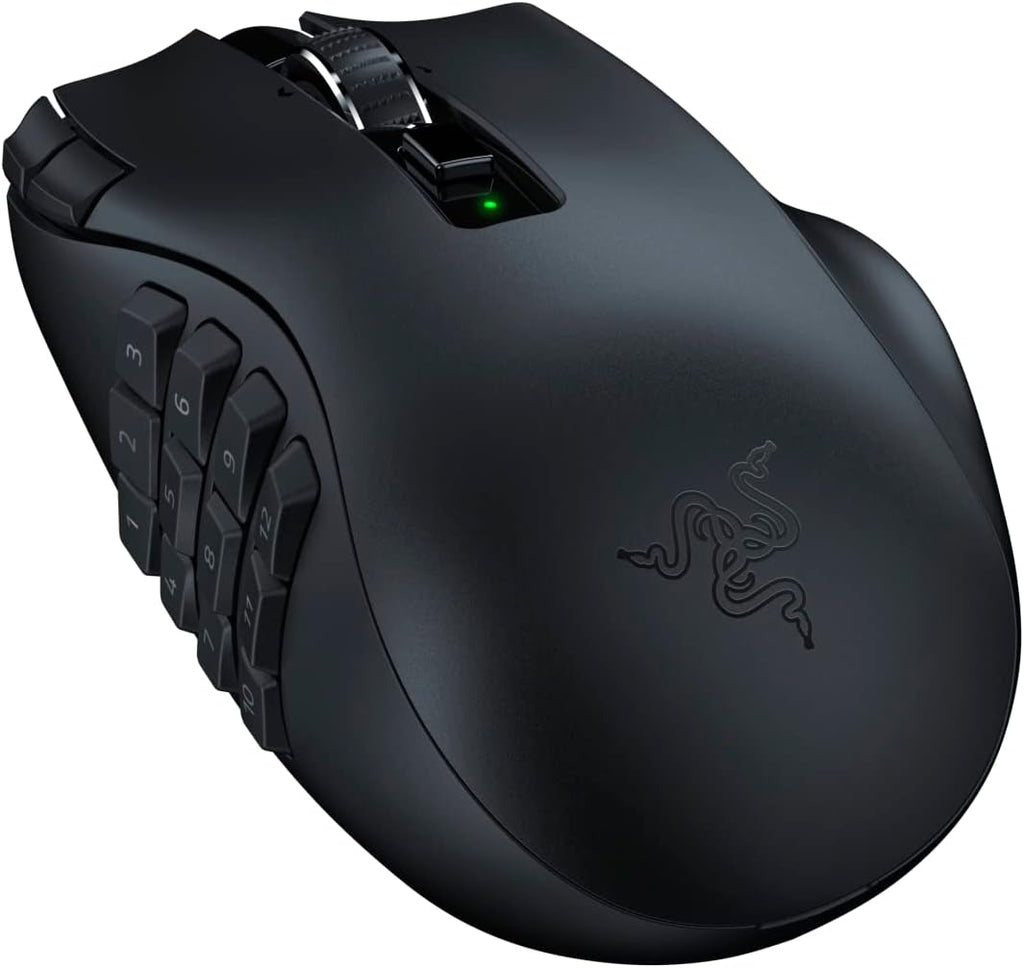 Razer Naga V2 HyperSpeed - Ergonomische Kabellose MMO Gaming Maus (19 Programmierbaren Tasten, Wireless 2,4 GHz, Bluetooth, Bis zu 250 Stunden, Focus Pro 30K Optischer Sensor) Schwarz