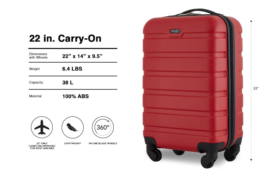 Wrangler 22" Hardside Spinner Carry-On Luggage, Charcoal