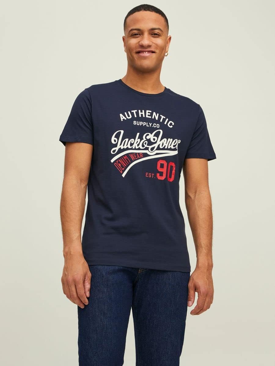JACK & JONES Herren T-Shirt 3er Pack – Baumwolle, Rundhals, Kurzarm, mit Print – Bequeme Freizeitshirts im modernen Design