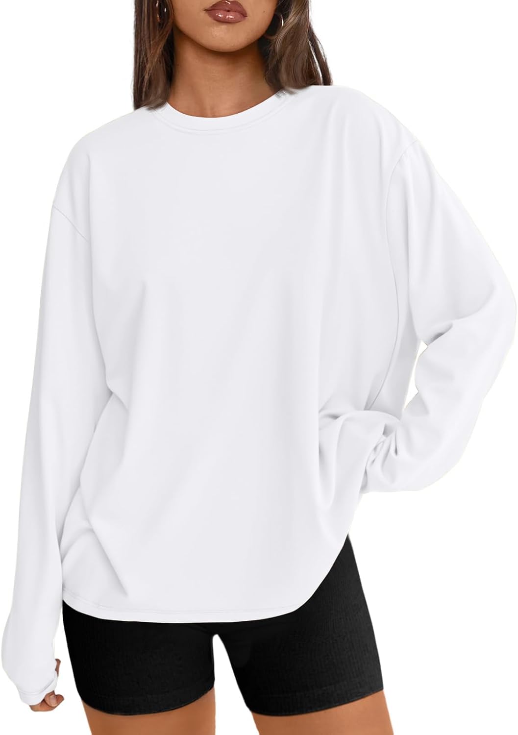 Trendy Queen Damen Oversize Langarmshirts Herbst-Oberteile 2026 Basic-Shirts