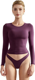 SUUKSESS Women Double Lined Fitted Basic T Shirts Crew Neck Long Sleeve Crop Top