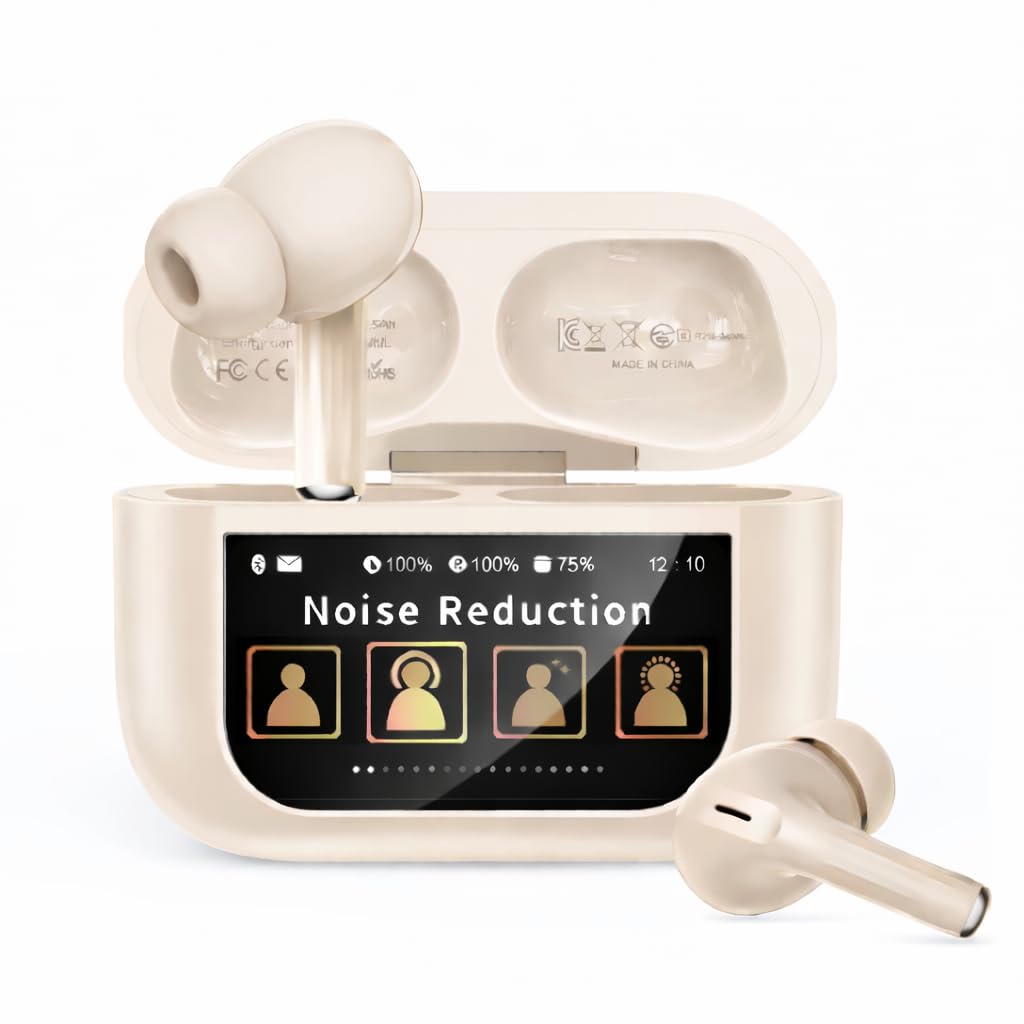 Bluetooth 5.4 Kabellose In-Ear Kopfhörer mit Smart Touchscreen, 48 Std. Wiedergabezeit, Aktive ANC Geräuschunterdrückung + ENC Anrufverarbeitung, 5 EQ-Modi, HiFi Stereo, IPX7 Wasserdicht Austerweiß
