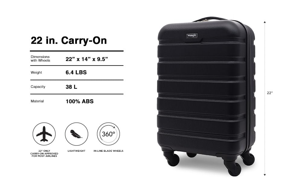 Wrangler 22" Hardside Spinner Carry-On Luggage, Charcoal