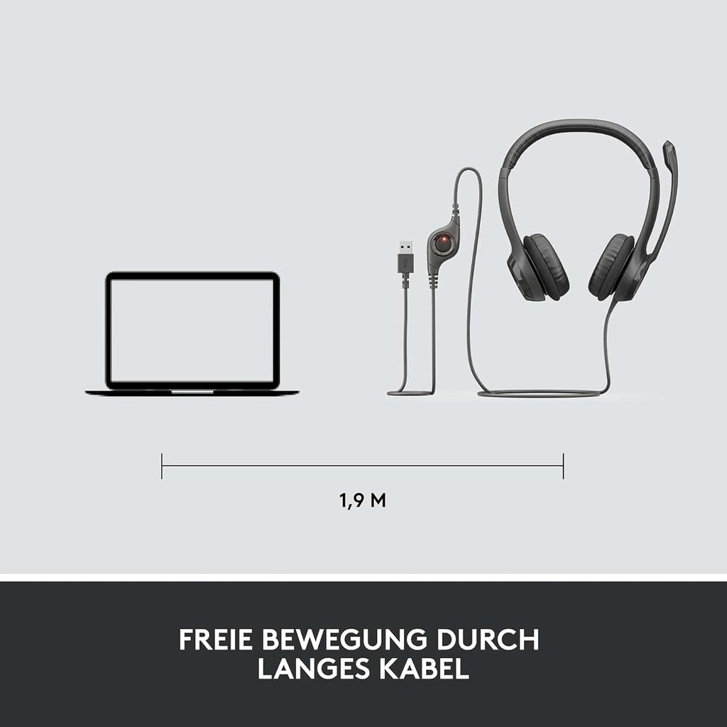 Logitech H390 Kopfhörer für PC zuhause, PC-Headset mit Mikrofon, Schwarz