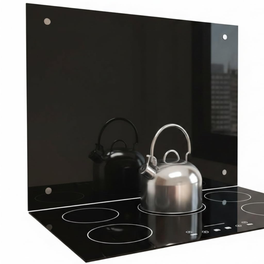 Mucola Küchenrückwand Glas Spritzschutz Sicherheitsglas 70x50 cm Schwarz