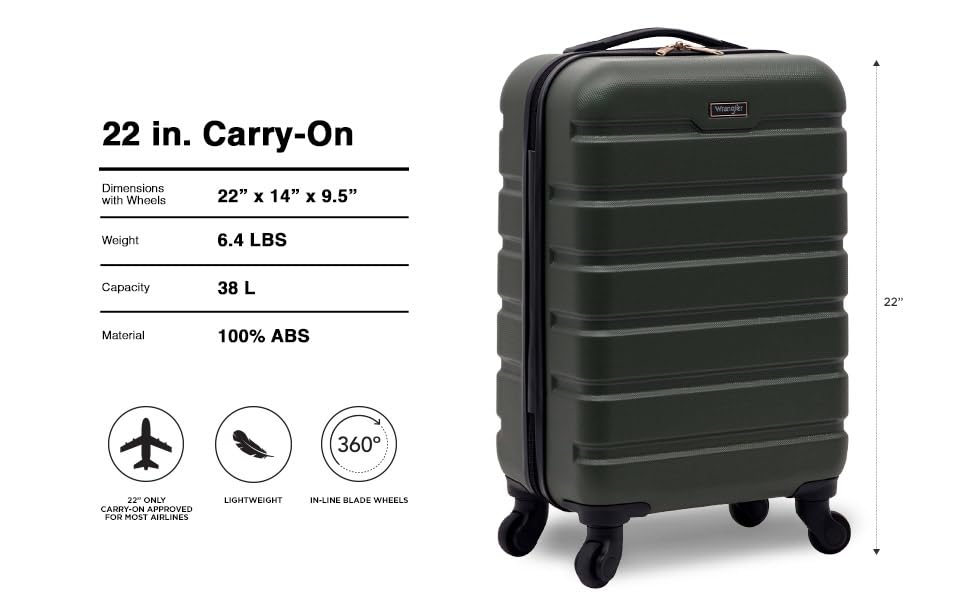 Wrangler 22" Hardside Spinner Carry-On Luggage, Charcoal