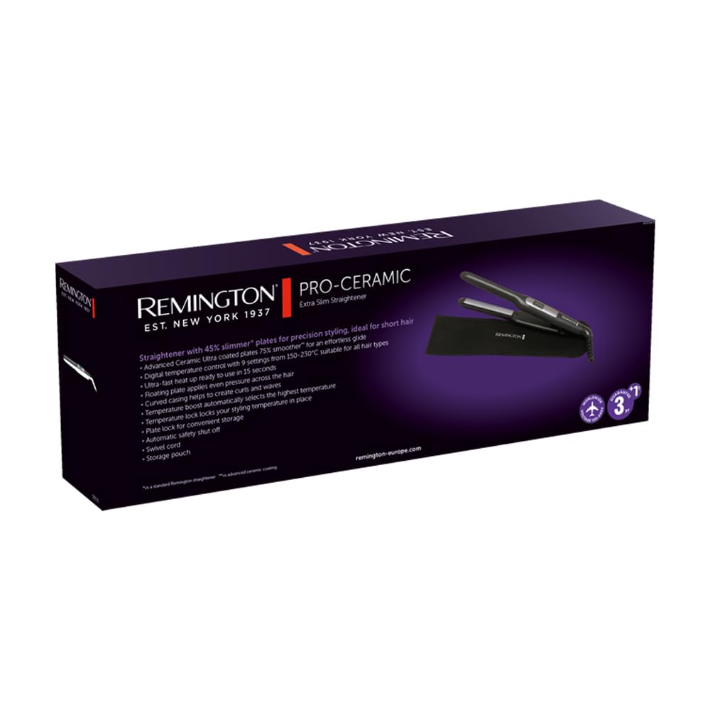 Remington Glätteisen Pro-Ceramic Extra breit (extrabreite 45-mm-Stylingplatten – speziell für dickes, krauses, lockiges und sehr langes Haar), LCD-Display, 150–230 °C, Haarglätter S5525