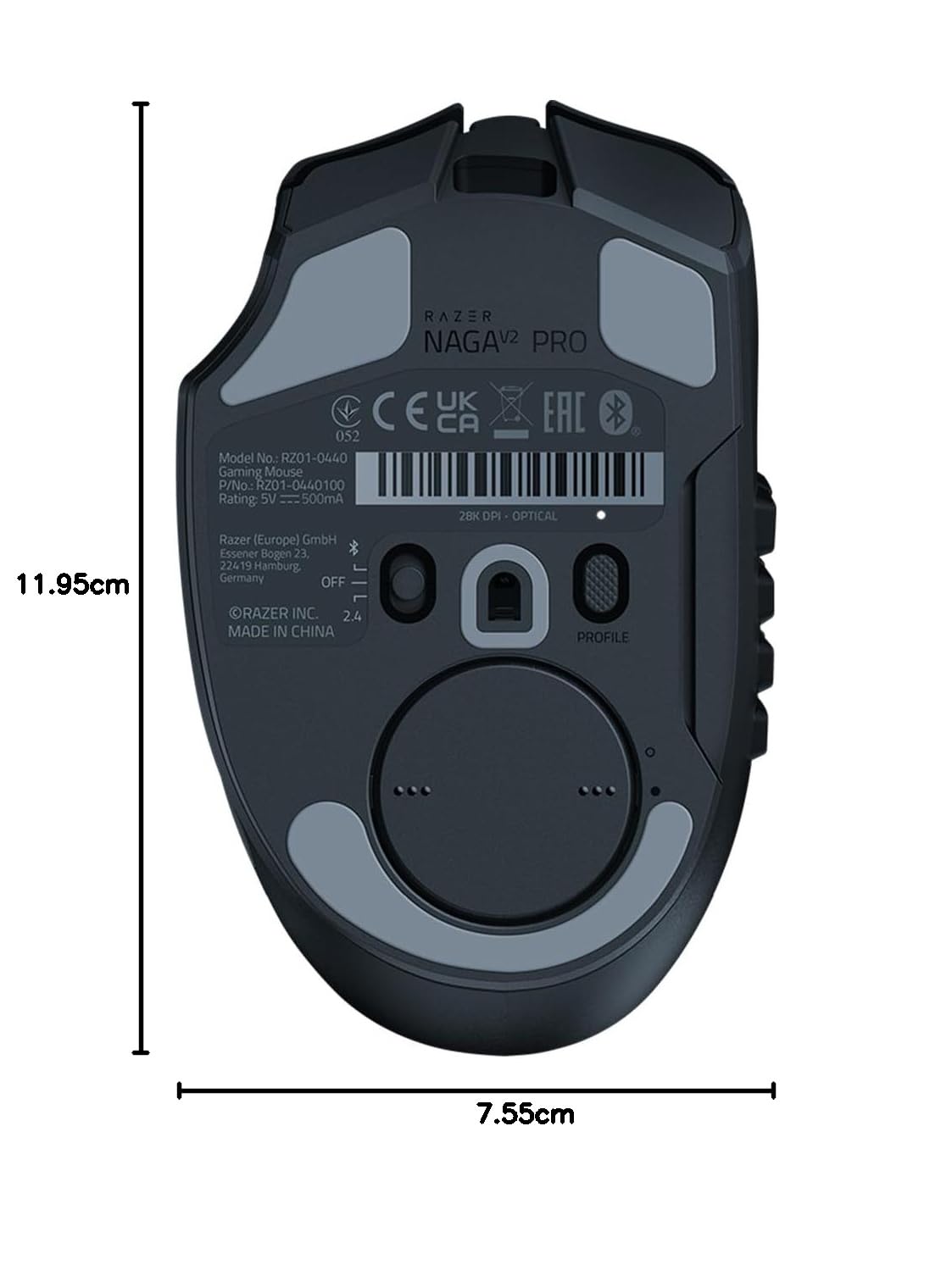 Razer Naga V2 HyperSpeed - Ergonomische Kabellose MMO Gaming Maus (19 Programmierbaren Tasten, Wireless 2,4 GHz, Bluetooth, Bis zu 250 Stunden, Focus Pro 30K Optischer Sensor) Schwarz