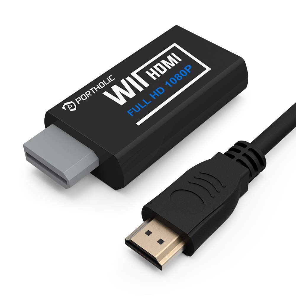 PORTHOLIC Wii auf HDMI Adapter, Konverter mit 1080P/720P Ein- und Ausgang, Video und Audio 3,5 mm + HDMI-Kabel für alle Anzeigemodi (Weiß)
