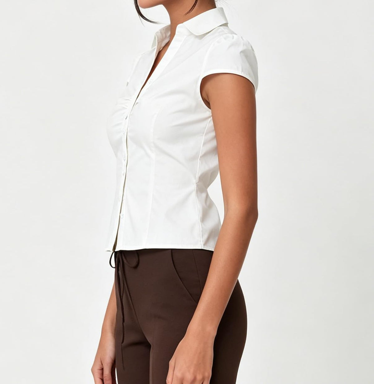 Damen Y2K Kurzarm-Bluse mit Knopfleiste, körperbetont und mit Kragen