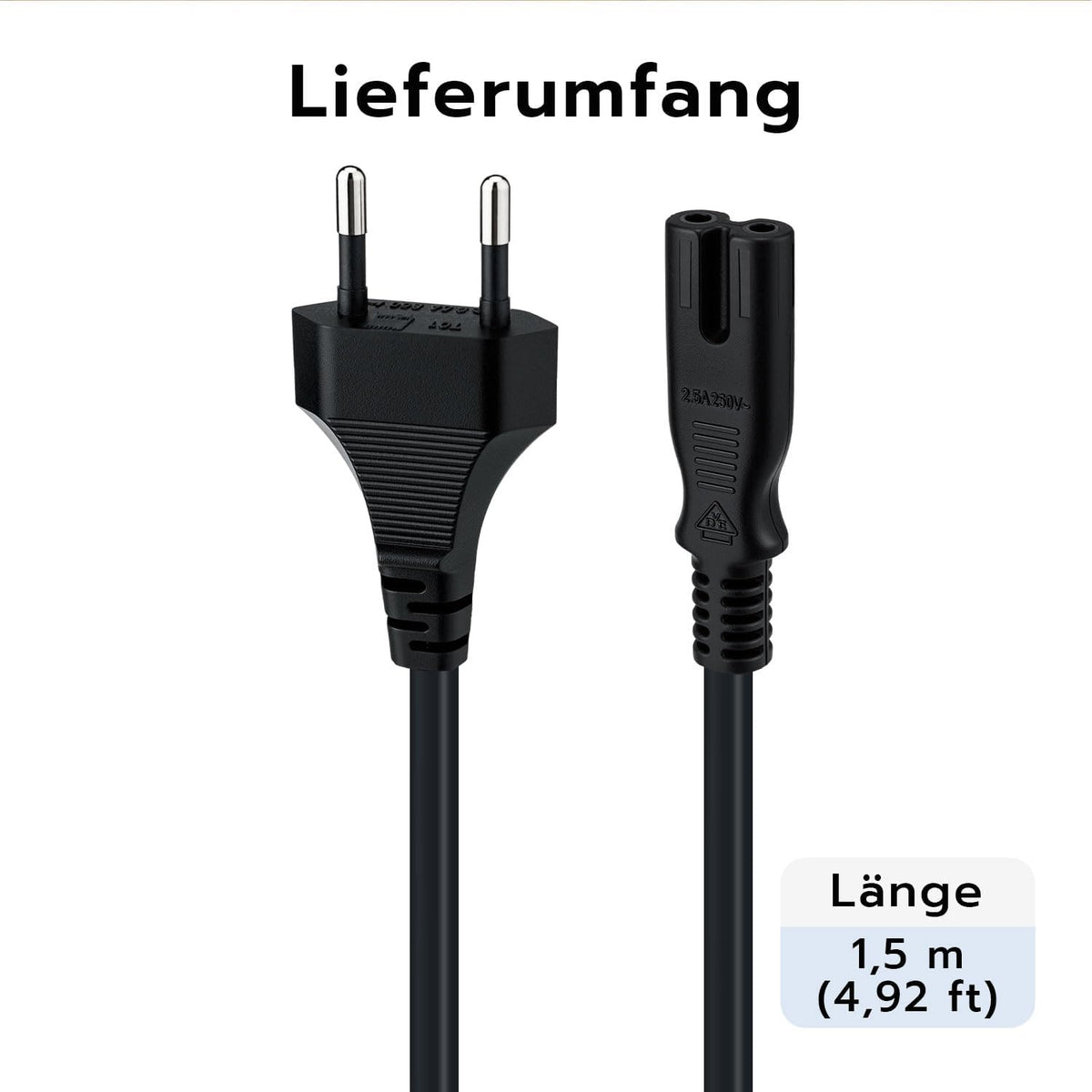 Mcbazel 1,5m Stromkabel C7 Eurostecker (Achterstecker), 2-poliges Netzkabel für PS5,PS4,PS3,PS2,PS1,Xbox, Smart-TV, Drucker, Radio & Monitor, Ersatz Kleingerätekabel, Schwarz