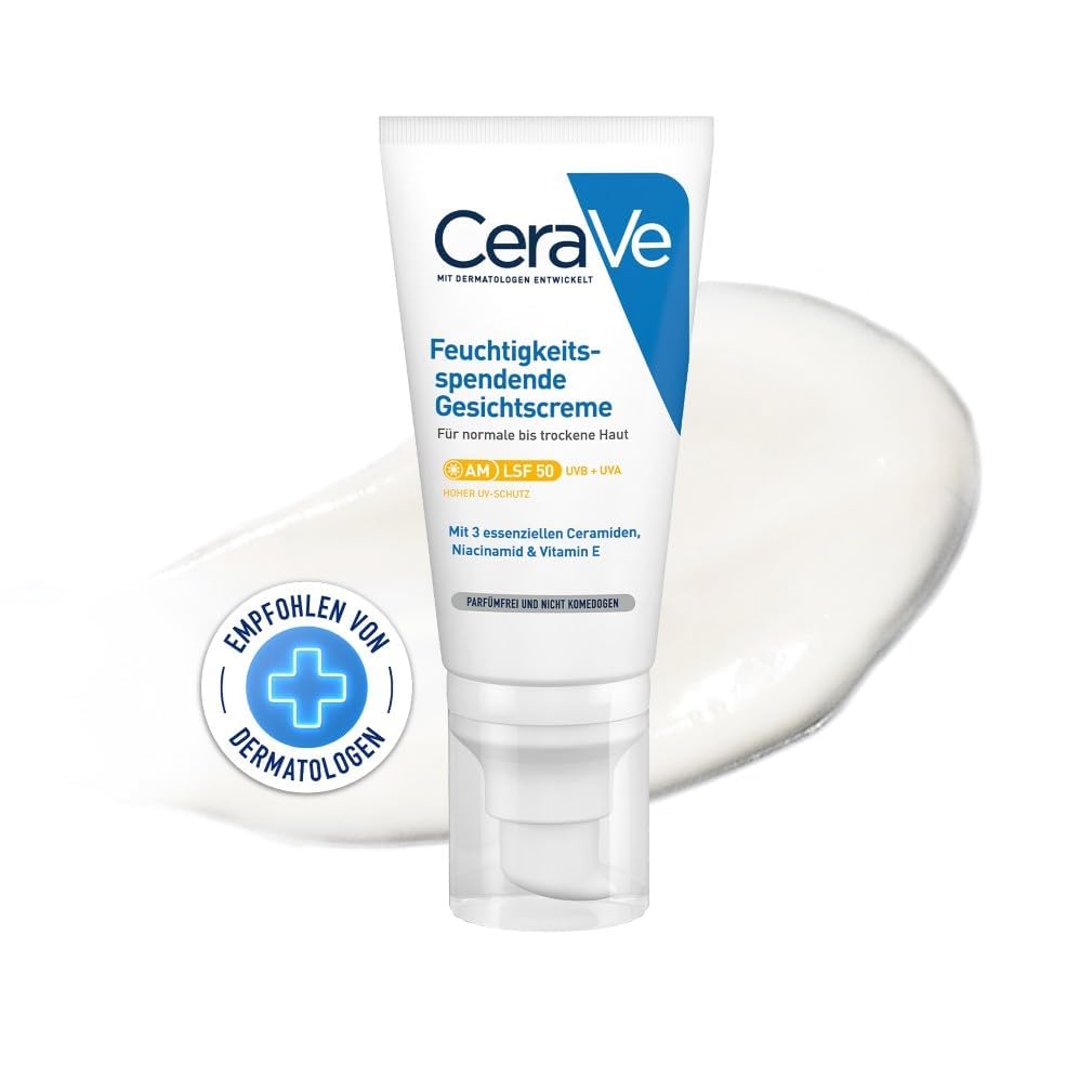 CeraVe Feuchtigkeitsspendende Gesichtscreme LSF 50, UVA- & UVB-Schutz, 50ml