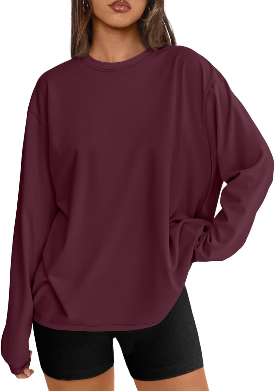 Trendy Queen Damen Oversize Langarmshirts Herbst-Oberteile 2026 Basic-Shirts