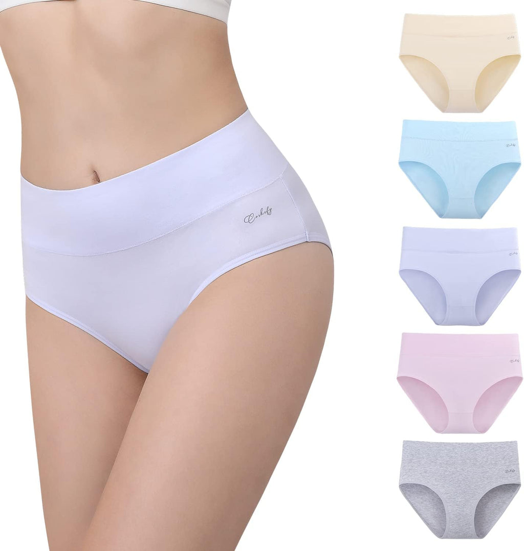 anqier Damen-Unterhosen, 5er-Pack, Stretch-Baumwolle, hoch geschnittene Slips für Damen