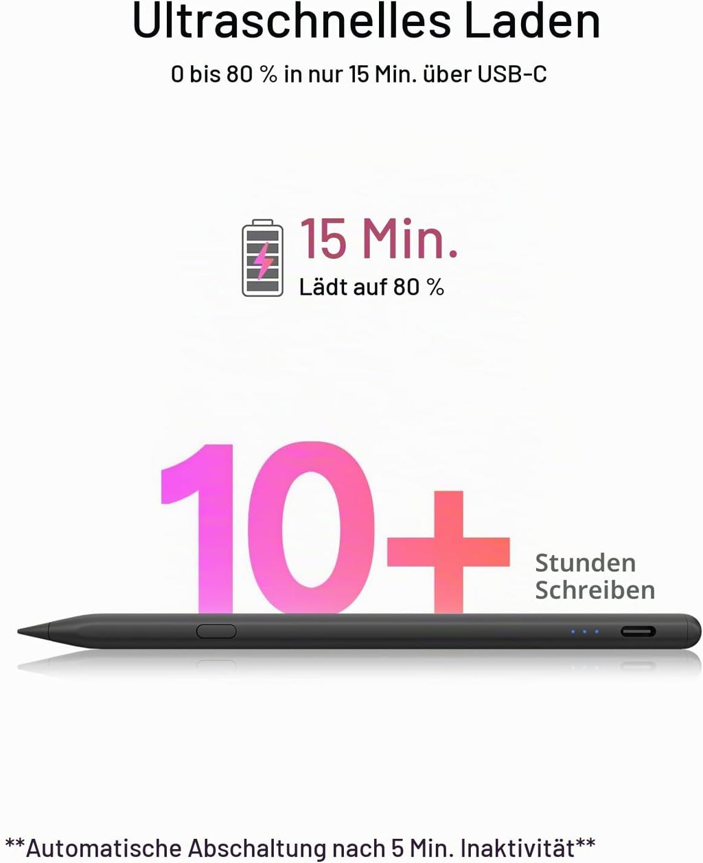 Stylus Stift für iPad 2018-2026 mit USB-C Schnellladeleistung, Palm Rejection und Neigungssensitivität Pencil für iPad 11/10/9/8/7/6/A16, Mini 7/6/5, Air M4/3/2 11"/13"/5/4/3, Pro M5/M4 13"/12.9″/11″