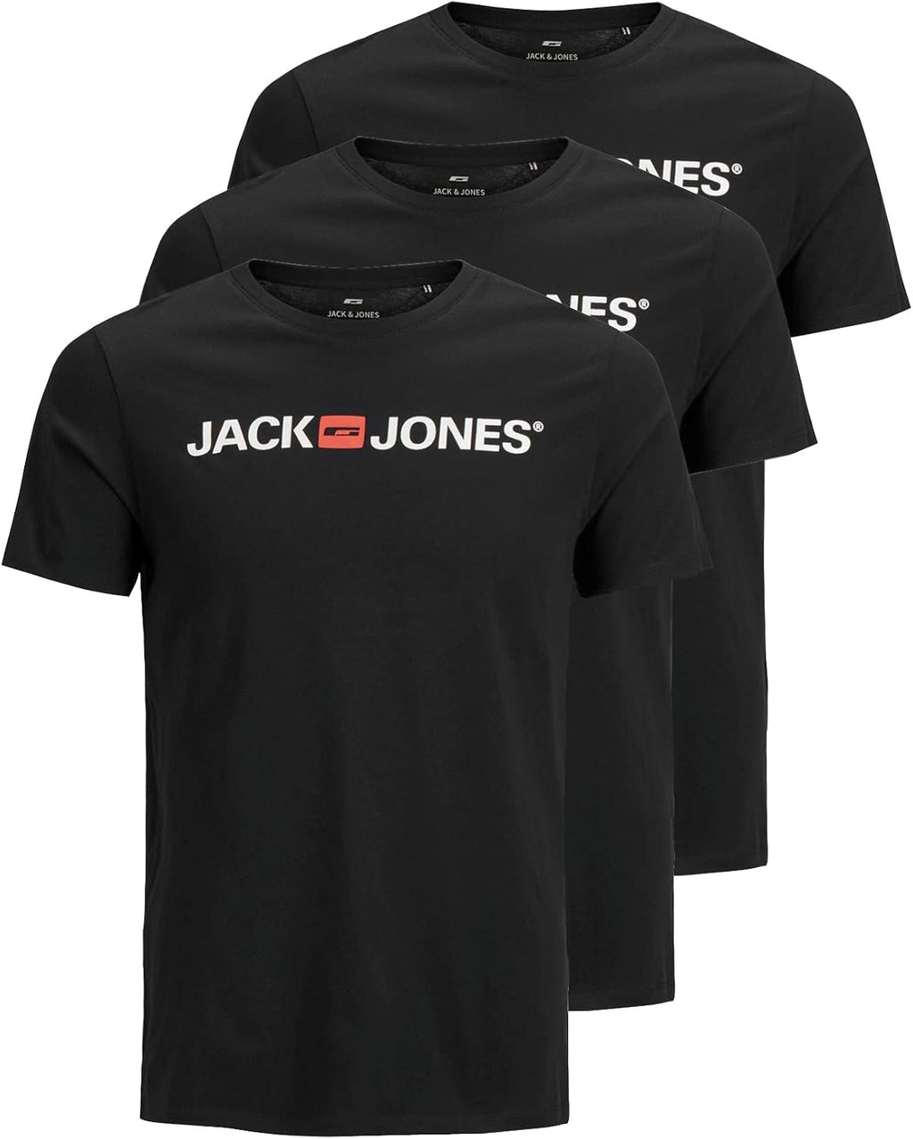 JACK & JONES Herren T-Shirt 3er Pack – Baumwolle, Rundhals, Kurzarm, mit Print – Bequeme Freizeitshirts im modernen Design