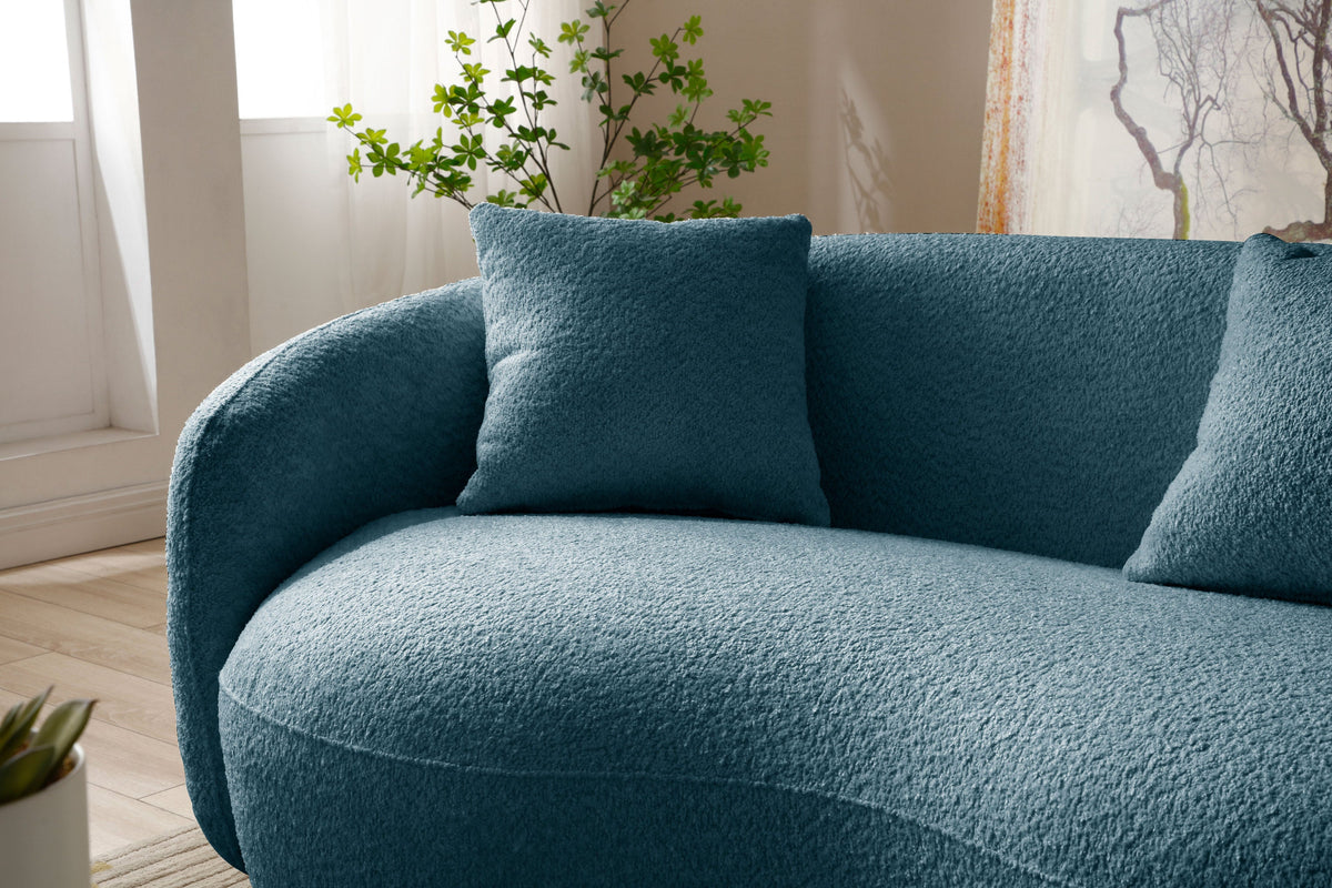 Sofá curvo moderno de 93.6 pulgadas, sofá de tela boucle para dormitorio, oficina, apartamento, azul