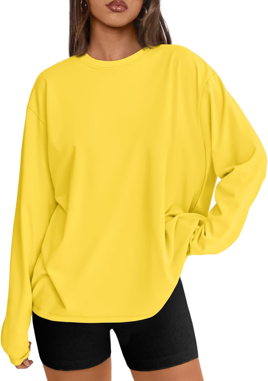 Trendy Queen Damen Oversize Langarmshirts Herbst-Oberteile 2026 Basic-Shirts