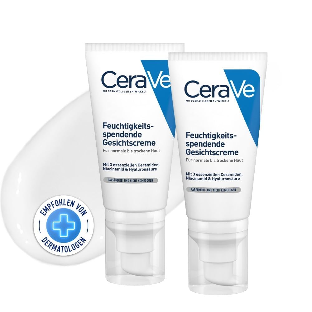 CeraVe Feuchtigkeitsspendende Gesichtscreme für normale bis trockene Haut, Ultraleichte Formel, Mit Hyaluron, Niacinamid und 3 essenziellen Ceramiden