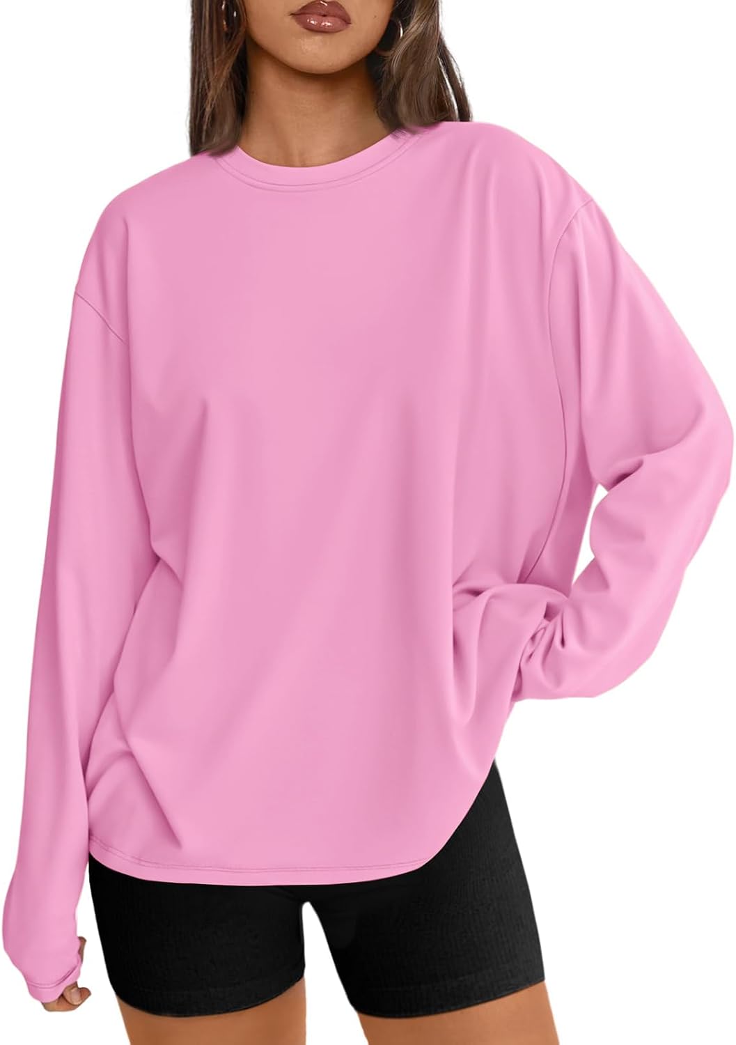 Trendy Queen Damen Oversize Langarmshirts Herbst-Oberteile 2026 Basic-Shirts