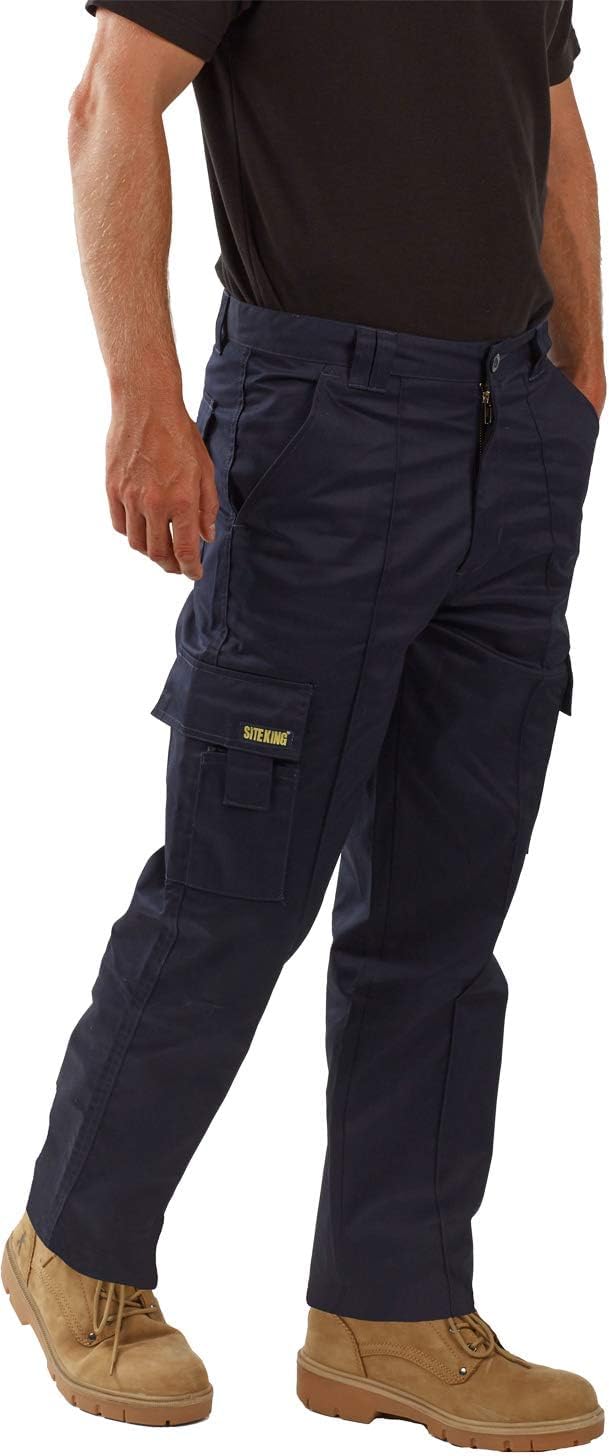 SITE KING Mens Cargo Combat Work Trousers, Sizes 28 to 56 Button & Zip Fly