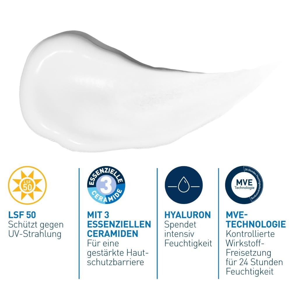 CeraVe Feuchtigkeitsspendende Gesichtscreme LSF 50, UVA- & UVB-Schutz, 50ml