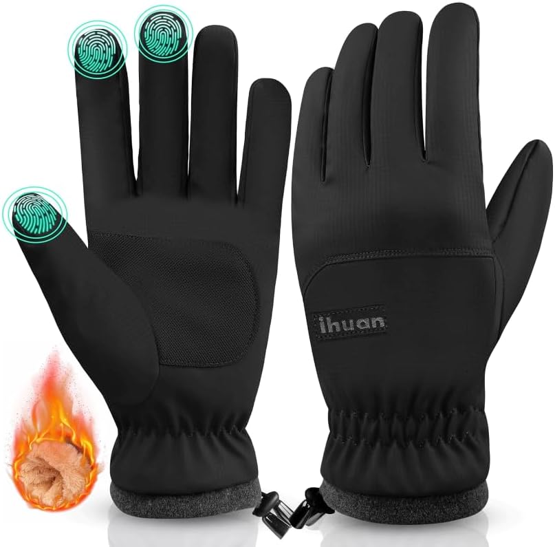 ihuan Thermo Fahrradhandschuhe für Damen und Herren – Warme Winter- und Schneehandschuhe, touchscreen-kompatibel, wasserdicht, winddicht und rutschfest, Sporthandschuhe zum Radfahren, Laufen, Skifahren und Wandern