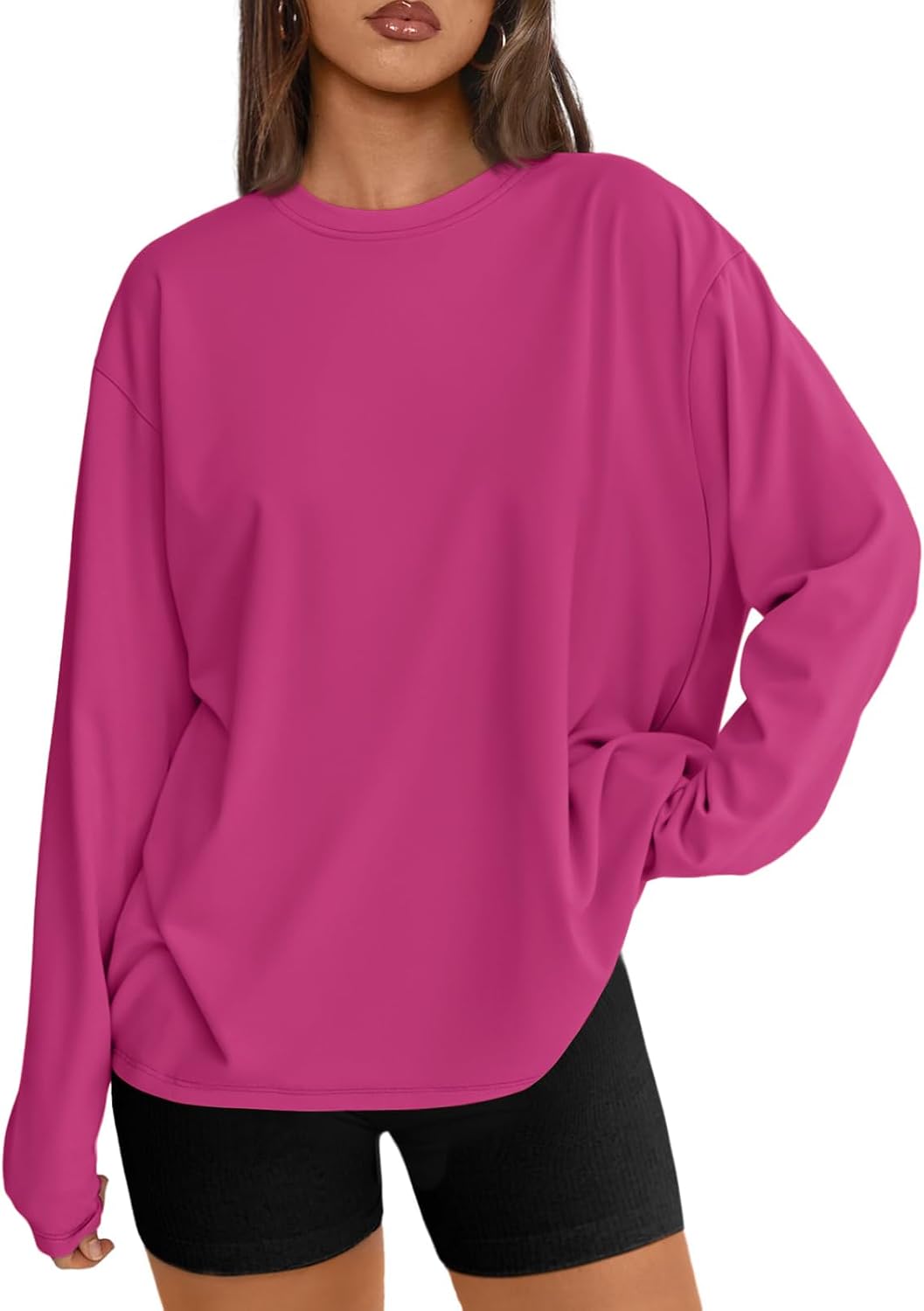 Trendy Queen Damen Oversize Langarmshirts Herbst-Oberteile 2026 Basic-Shirts