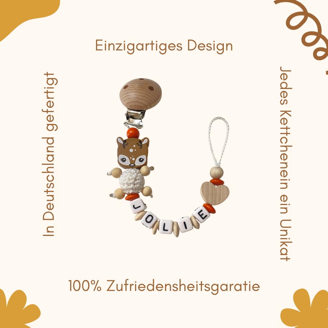 Schnullerband mit Namen für Mädchen & Jungen personalisierte Baby Geschenke (REH Herzchen)