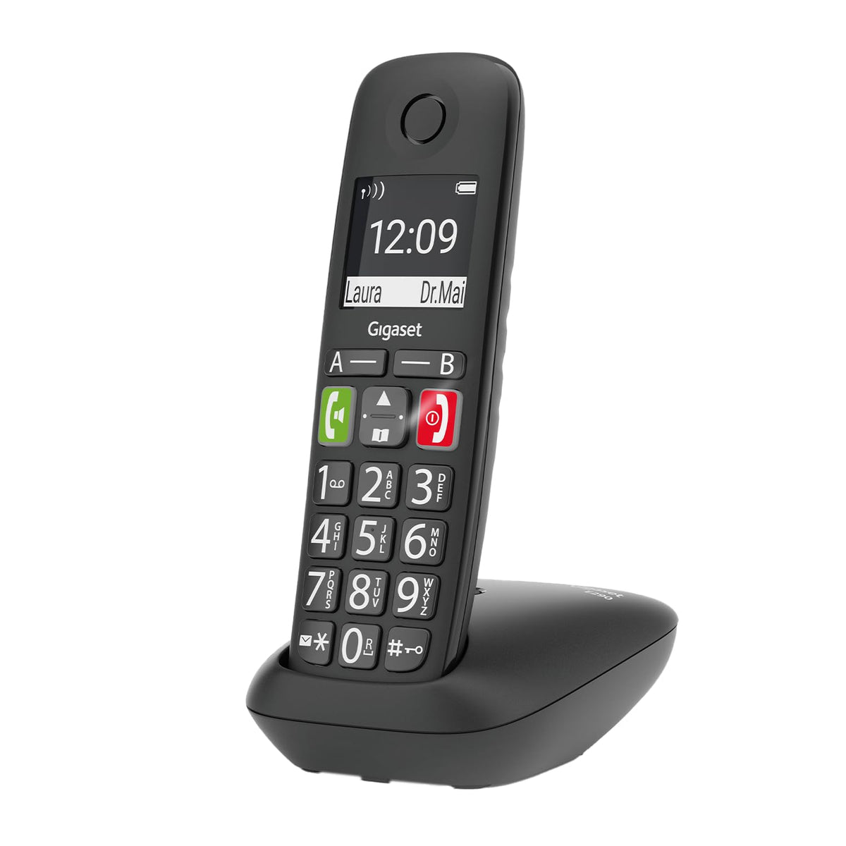 Gigaset E290A Duo - 2 Schnurlose Senioren DECT-Telefone mit Anrufbeantworter - großen Tasten und Display, Zielwahltasten für wichtige Nummern, Verstärker-Funktion für extra lautes Hören, schwarz
