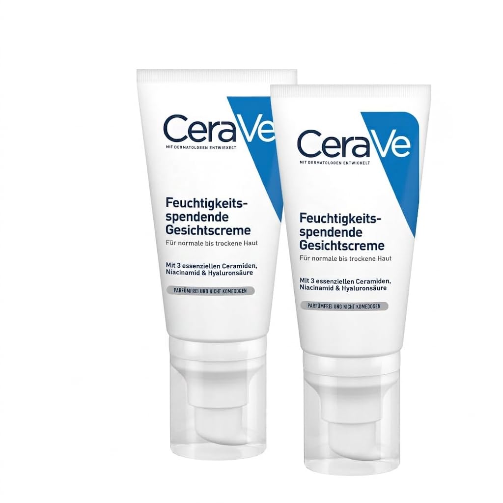 CeraVe Feuchtigkeitsspendende Gesichtscreme für normale bis trockene Haut, Ultraleichte Formel, Mit Hyaluron, Niacinamid und 3 essenziellen Ceramiden