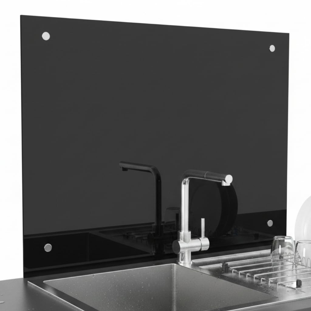 Mucola Küchenrückwand Glas Spritzschutz Sicherheitsglas 70x50 cm Schwarz