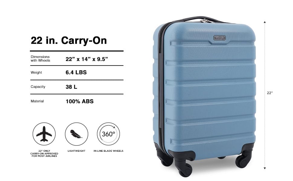 Wrangler 22" Hardside Spinner Carry-On Luggage, Charcoal