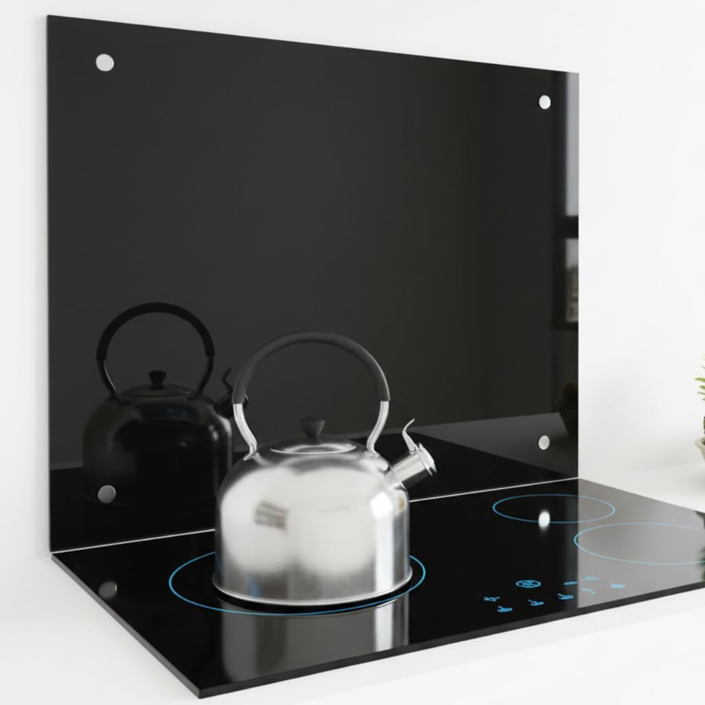 Mucola Küchenrückwand Glas Spritzschutz Sicherheitsglas 70x50 cm Schwarz