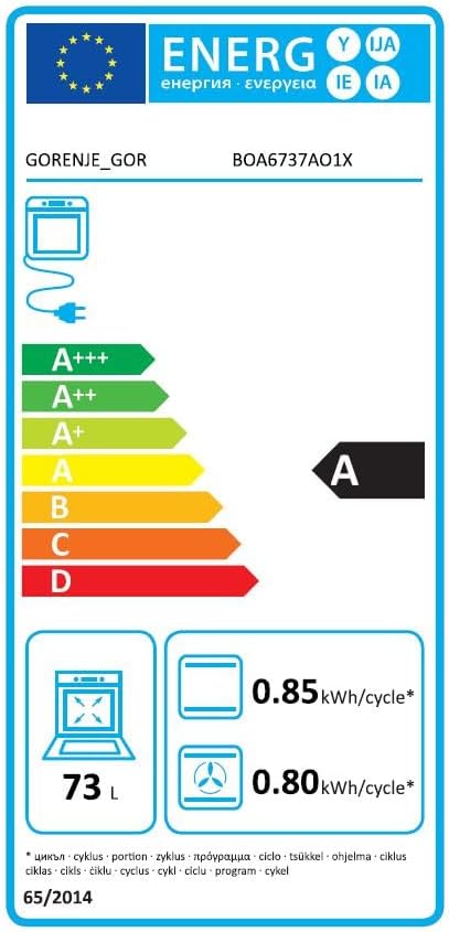 Gorenje BOA6737AO1X Einbaubackofen / 73 Liter/BigSpace/Heißluft / 250° maximale Ofentemperatur/EcoClean-Email / 2fach verglast / 9 Funktionen/EEK: A/Minimale Einbaumaße (HxBxT): 60x 56x 58 cm