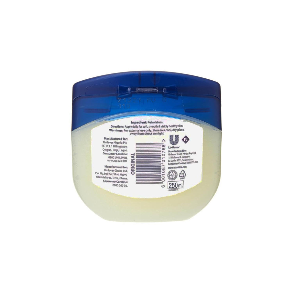 Vaseline Original Petroleum Jelly Moisturruiser Hautpflege für rissige, trockene Haut und Ekzemlinderung 6 x 250 ml