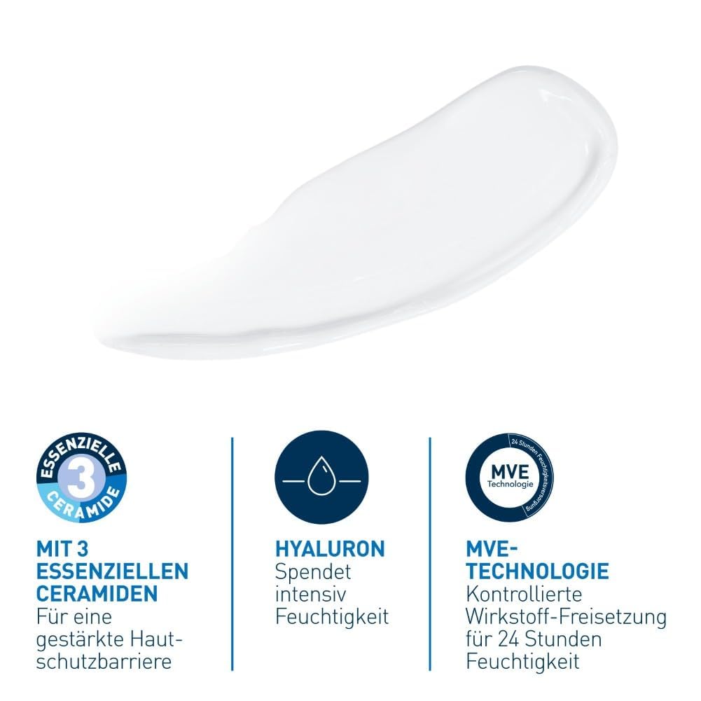 CeraVe Feuchtigkeitsspendende Gesichtscreme für normale bis trockene Haut, Ultraleichte Formel, Mit Hyaluron, Niacinamid und 3 essenziellen Ceramiden