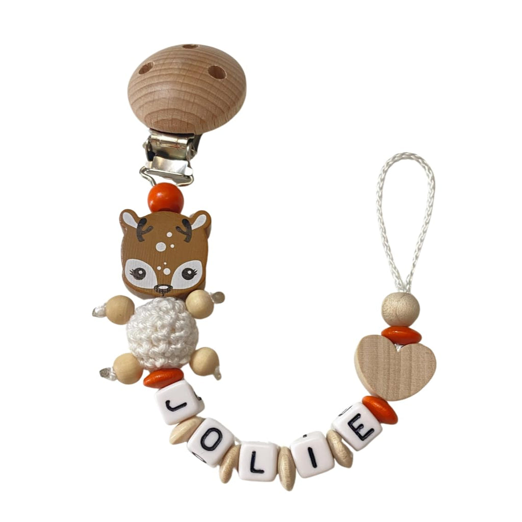 Schnullerband mit Namen für Mädchen & Jungen personalisierte Baby Geschenke (REH Herzchen)