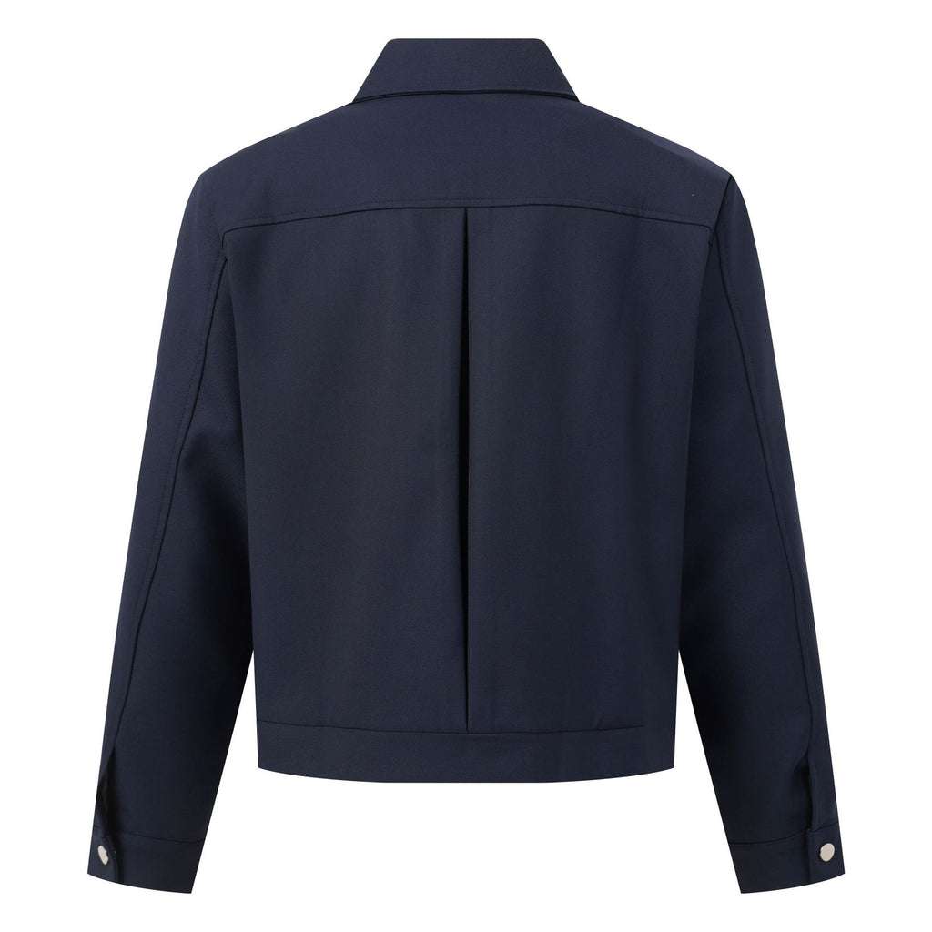 Men's Workwear Zipper Jacket with Lapel Shoulder Rivet Detail, Panel Seams